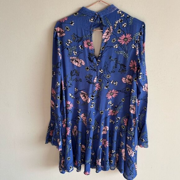 Lulus Women Long Lace Sleeve Floral Print Lace Detailed At the Top Mini Dress Bl - Picture 8 of 13